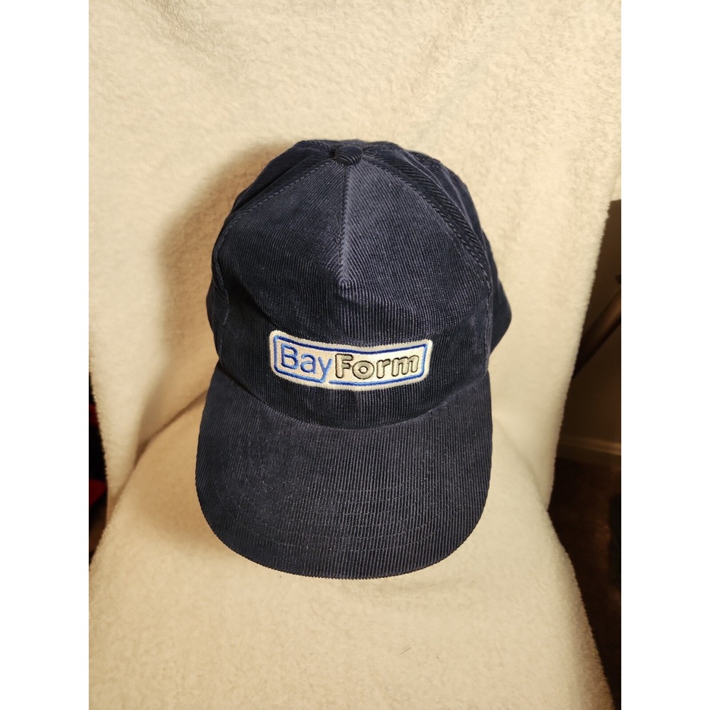 VTG Bay Form Baseball Hat Cap Blue Corduroy Snapback Spell Out Logo KP Caps
